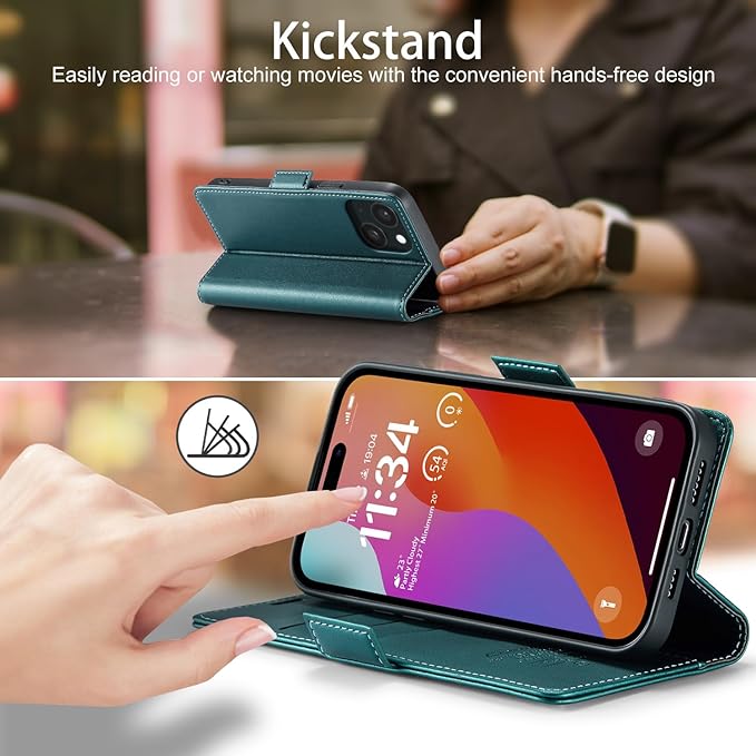 japezop iPhone 15 Plus 5G Wallet Case with [RFID Blocking],Card Holder Kickstand Magnetic,Leather Flip Case Wallet for iPhone 15 Plus 5G 6.7 Inch (Fashion Green)