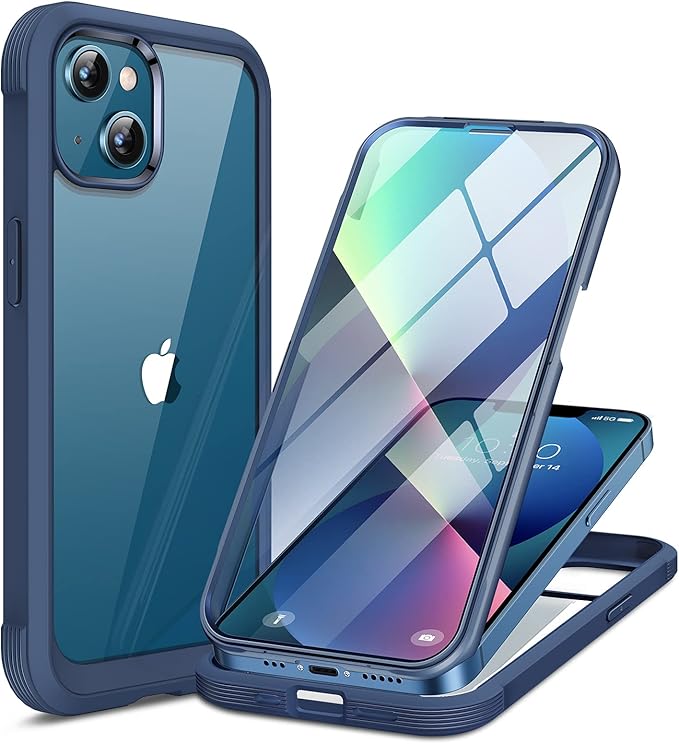 Miracase Compatible with iPhone 13 case 6.1 inch, [Glass Instead Plastic] with Built-in 9H Tempered Glass Screen Protector for iPhone 13,2023 Upgrade Full-Body Glass Clear Case, Dark Blue