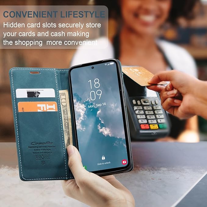 for Samsung Galaxy A54 5G Case, Flip Wallet Leather Case with Card Holder Magnetic Closure Shockproof Kickstand Protective Phone Cases Cover for Galaxy A54 6.4 Inch,Blue-Green