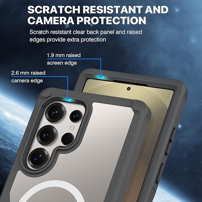 CENHUFO Magnetic Privacy for Samsung Galaxy S25 Ultra Case, Full Body Phone Case with Built-in 9H Tempered Glass Privacy Screen Protector and Camera Lens Cover, Shockproof Protective Bumper - Grey