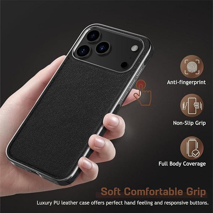 LOHASIC Compatible with MagSafe for iPhone 17 Pro Max Case, Classic Business Leather with Metal Trim Design, Rugged Grip Protective Magnetic Case for iPhone 17 ProMax 6.9" 2025 - Black