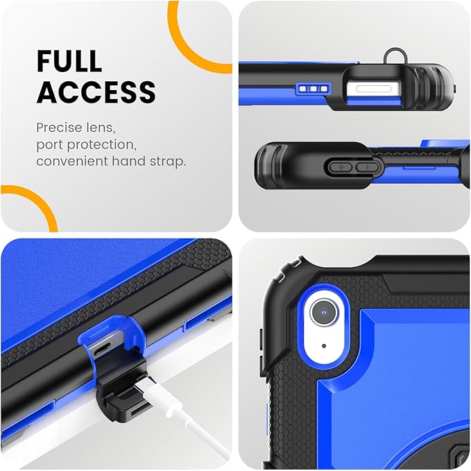 timecity for iPad (A16) 11th/ 10th Generation Case 11''/ 10.9 Inch (2025/2022) - Heavy Duty Protective Cover with Screen Protector, Stand, Shoulder Strap & Pencil Holder | Kids-Friendly - Dark Blue