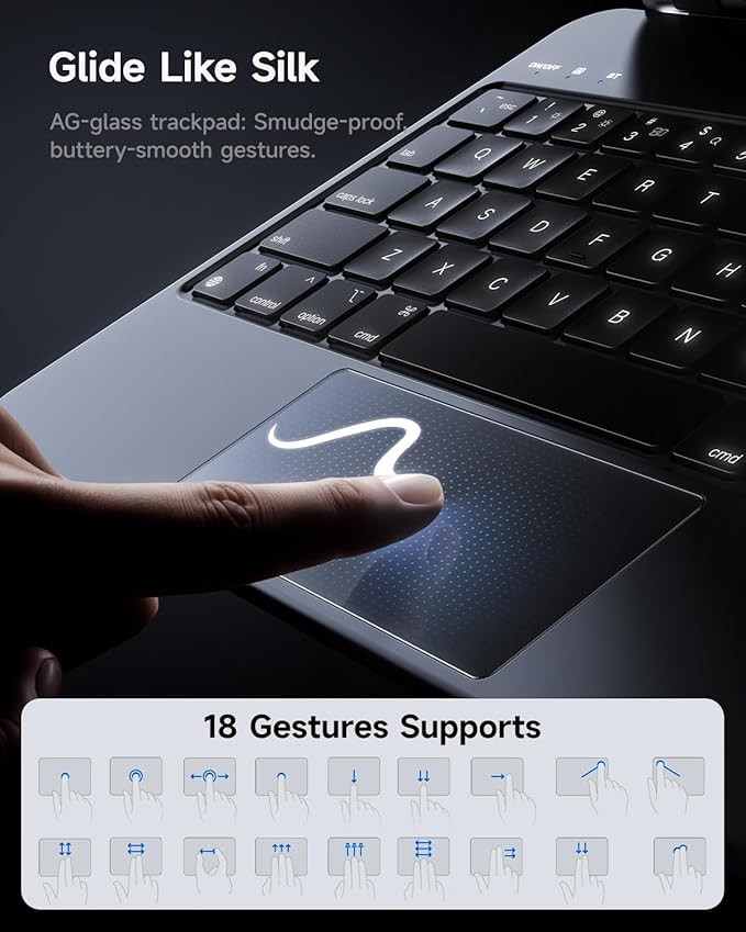 HOU Keyboard Case for iPad A16 11/10, Magnetic Magic-Stand, Floating Design, Durable Spindles, Multi-Touch Trackpad, 7 Colors Backlit, Stain Resistant PU, Bluetooth