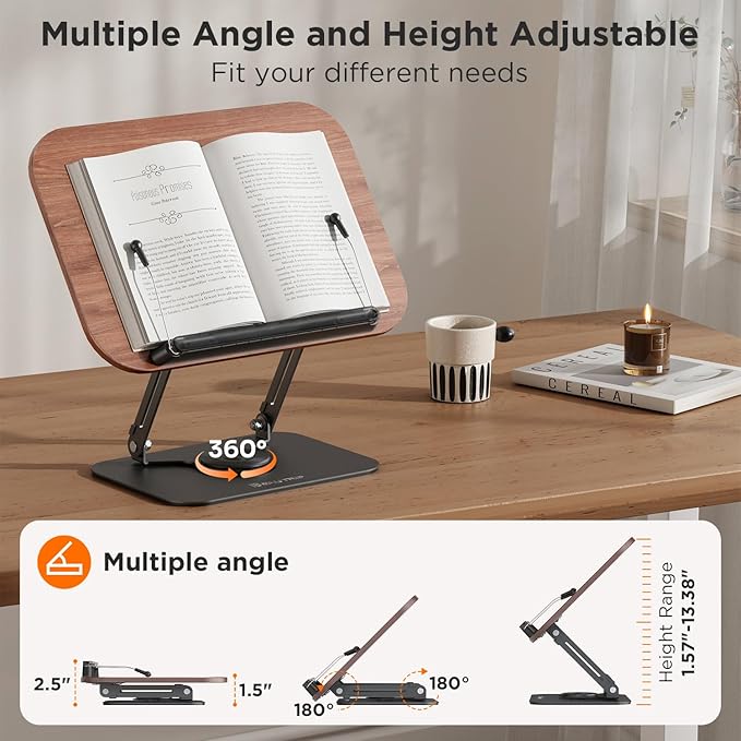 BEAUTRIP Book Stand for Reading, Foldable Book Holder for Desk Hands Free, Display Stand for Office, Kitchen, Cookbooks, Textbook, Recipe, Magazines, Tablets and Laptops