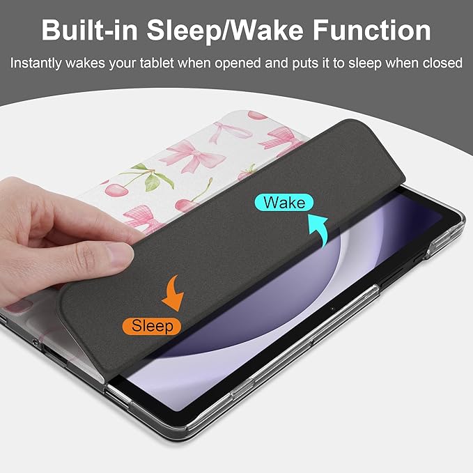 DONGKE Case for Samsung Galaxy Tab A9+/A9 Plus 11 inch 2024 2023 (SM-X210/X216/X218), Slim Stand Hard PC Translucent Back Shell Smart Cover, Auto Wake/Sleep - Cherries