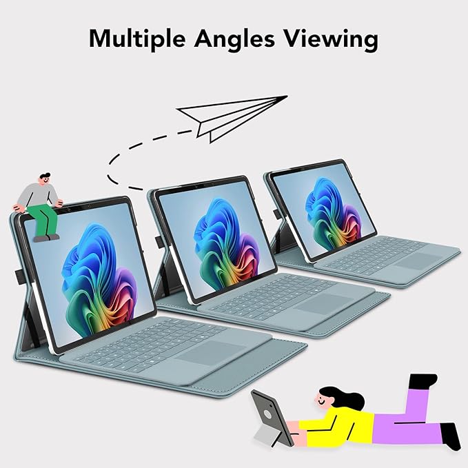 Fintie Case for Microsoft Surface Pro 12 Inch 1st Edition (2025), Multiple Angle Viewing Portfolio Business Cover with Pocket & Stylus Holder, Compatible with Type Cover Keyboard (Ocean Blue)