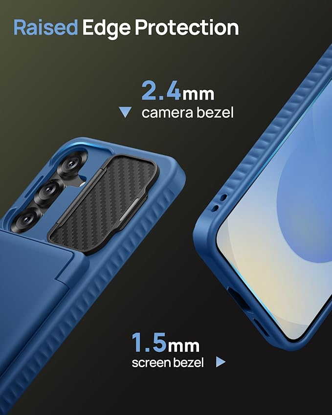 for Samsung Galaxy S25 Case with Card Holder, Built-in Stand & Camera Lens Cover, Shockproof Rugged Silicone Raised Edge Protective Wallet Protective Phone Case for Samsung S25 5G 2025, Blue
