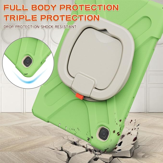 360 Rotation Case for Samsung Galaxy Tab S6 Lite 10.4" Sturdy Cover Rotate Ring Stand Shoulder Carrying Strap Hand Strap Rugged Children Adults Outdoor Case (LightGreen)