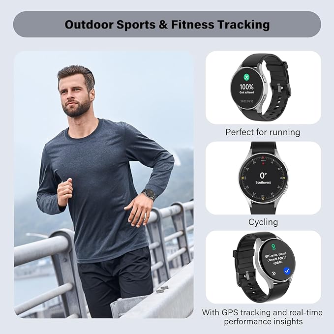 Smart Watch for Women Men, Built-in Alexa, GPS, HRV, VO2 Max, Blood Oxygen, Sleep & Stress Monitor, Compass, Altimeter, 1.32" AMOLED, Fitness & Women’s Health, iPhone Compatible