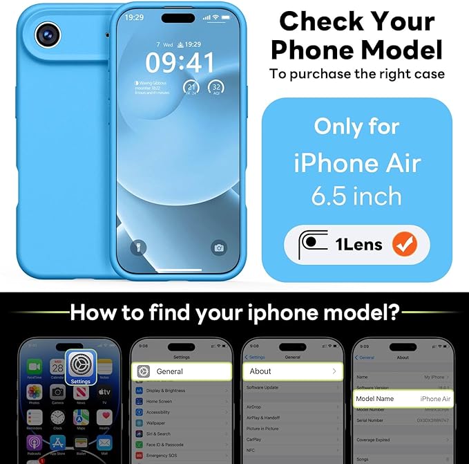 Vooii Magnetic Compatible with iPhone Air Case (Compatible with Magsafe) (Upgraded Camera Protection) Liquid Silicone Shockproof Full Body Protective Phone Cover for Women Men, Blue, 6.5"