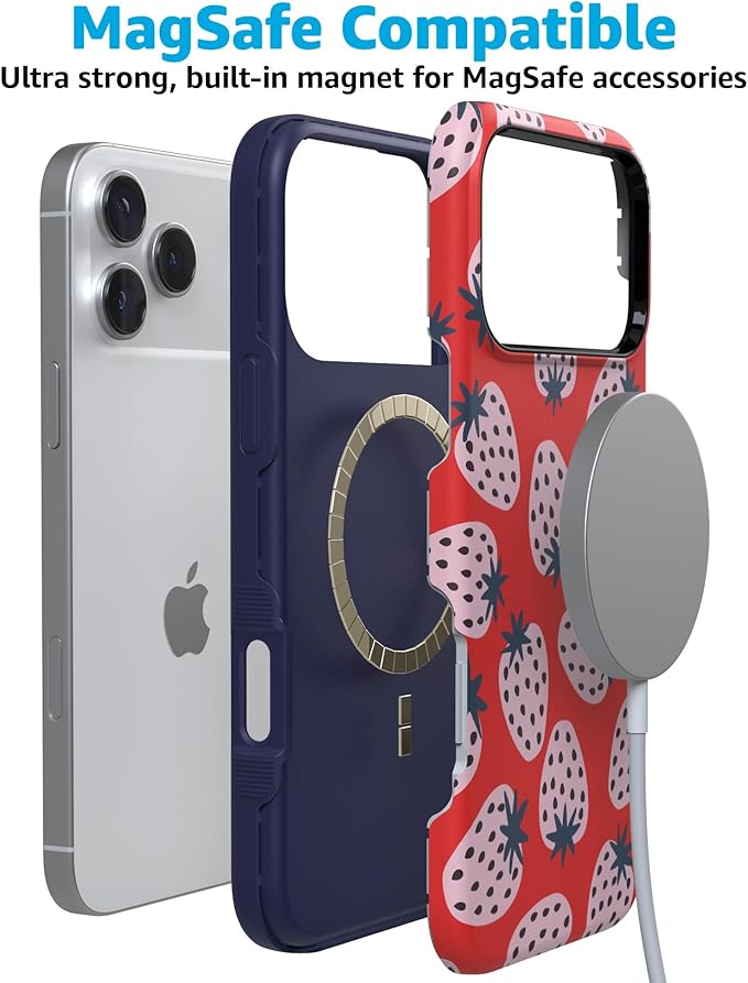 Casely iPhone 17 Pro Case | I'd Pick You | Red Strawberry | Compatible with MagSafe | Bold Protective Design