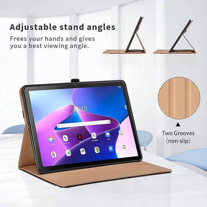 Case for Lenovo Tab M10 Plus 3rd Gen 10.6 Inch 2022 (TB125FU/TB128FU) - PU Leather Business Folio Case with Hand Strap and Pocket, Brown