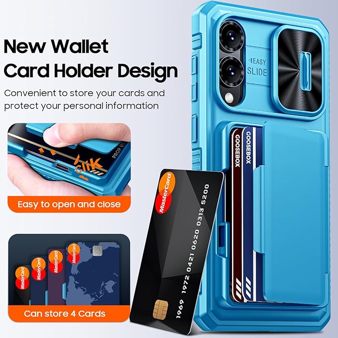 for Samsung Galaxy S25 Edge Case Wallet with RFID [Cards Holder][Camera Cover][Edge Raised] Full Body Shockproof Silicone Protective Phone Case for Galaxy S25 Edge 2025 (Lake Blue)