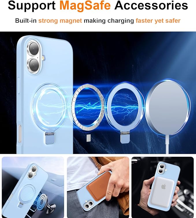 ZHK Liquid Silicone Designed for iPhone 17 Case with Magnet Stand, [Precise Camera Lens Protection][Mil-Grade Drop Shockproof][Soft Anti-Scratch Microfiber Lining] Slim Fit Cover,Baby Blue