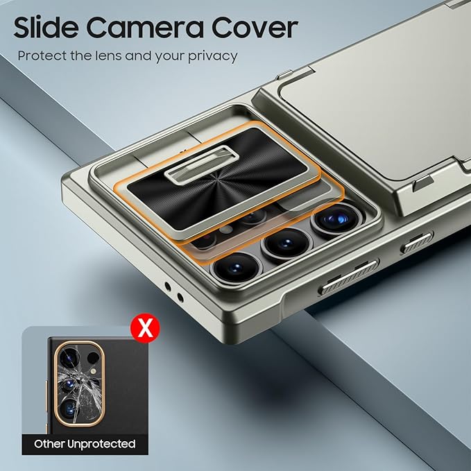 for Samsung Galaxy S24 Ultra Wallet Case with RFID Blocking Card Holder & Camera Cover & Kickstand, Full Body Shockproof Case for S24 Ultra 6.8Inch 2024-Champagne Primary Titanium(Upgraded)