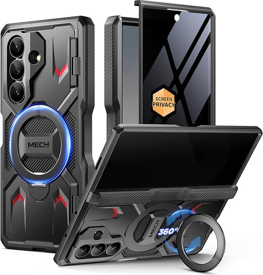 TONGATE 360° Spin Magnetic Stand for Z Fold 7 Case with Privacy Screen Protector, [Compatible with Magsafe] [Anti Spy] [360° Ring Holder]Full-Body Shockproof Case for Samsung Galaxy Z Fold 7, TiBlack