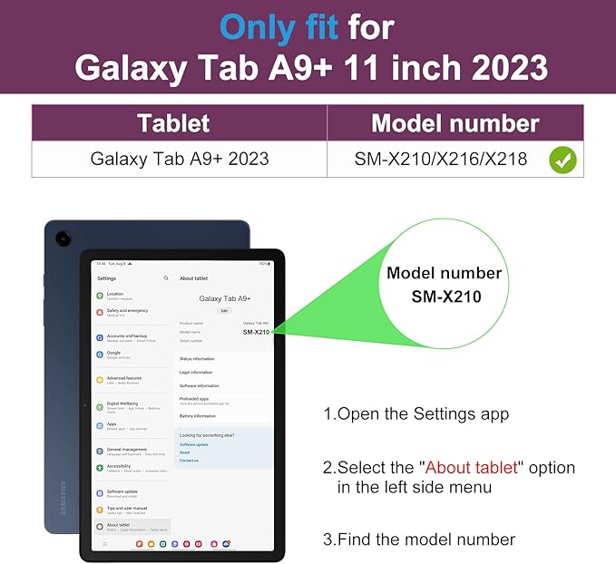 DTTO for Samsung Galaxy Tab A9 Plus 11 inch Case 2023, Premium Leather Business Folio Stand Cover with Hand Strap for Galaxy Tab A9+ 11'' 2023 Model (SM-X210/X216/X218) - Auto Wake/Sleep, Purple