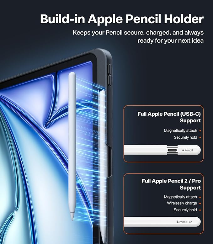 TORRAS for iPad Pro 13 inch Case 2024 (M4), Ultra Stable Stand, Multiple Adjustable Viewing Angles, Slim Protective Kickstand Cover, Translucent iPad Pro 13 Case with Pencil Holder, Black