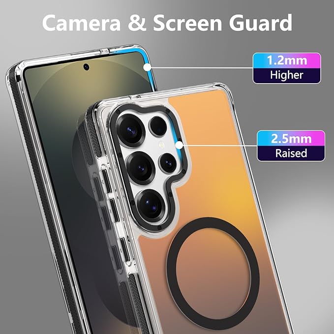 MOWIME Magnetic Case for Samsung Galaxy S25 Ultra [Compatible with Magsafe] [Cute Fashion Fluorescent Design] [1 Screen Protector] Slim Translucent Matte Case for Galaxy S25 Ultra 6.9", Black