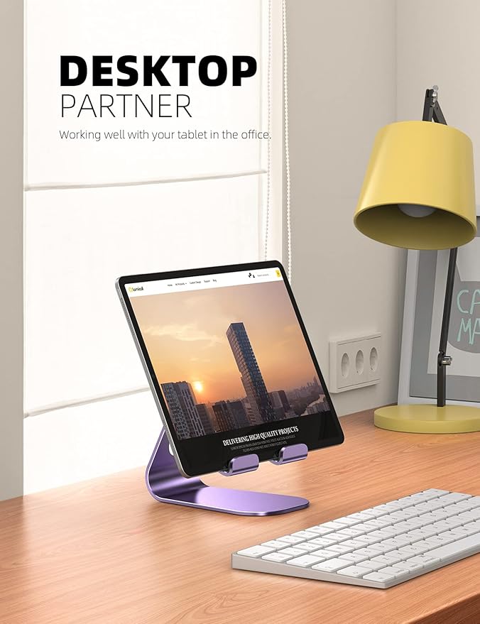 Lamicall Tablet Stand, Adjustable Tablet Holder - Desktop Stand Dock Holder Compatible with 4-13" Tablets Such as iPad Pro 11, 9.7, 10.5, 12.9 Air Mini, Kindle, Tab, iPhone Air 17 Pro Max, Purple
