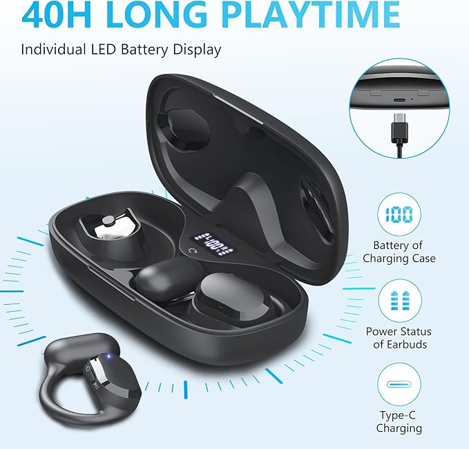 Open Ear Headphones Over Ear Buds, IP67 Waterproof True Wiress Earbuds with Dual DSP Noise Cancelling Mic for Work Sports, Advanced Bluetooth V5.4