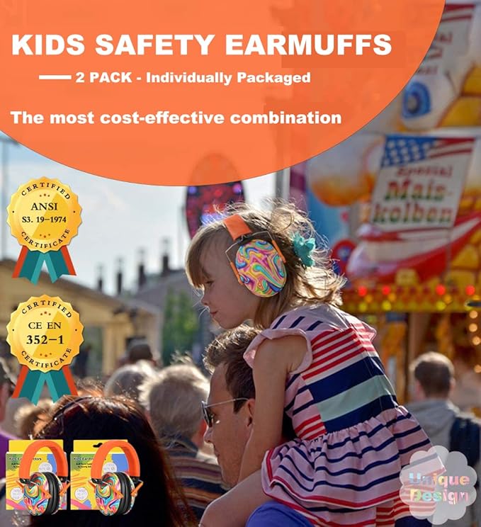 PROHEAR 032 Kids Ear Protection 2 Pack - Noise Cancelling Headphones Ear Muffs for Autism, Toddlers, Children,Individual Packing - Orange & Orange