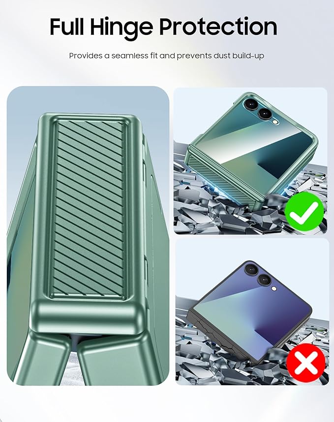 CENMASO for Samsung Galaxy Z Flip 7 Case with Card Holder [RFID Blocking] & Hinge Protection & HD Screen Protector, Rugged Anti-Scratch Full-Body Shockproof Phone Case for Z Flip 7-Mint Green