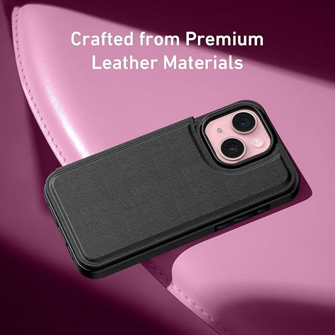 FUNMIKO for iPhone 13 Wallet Case with Card Holder, RFID-Blocking, Military-Grade Protection & UV-Printed Artwork, Magnetic Closure with Leather Kickstand - Black