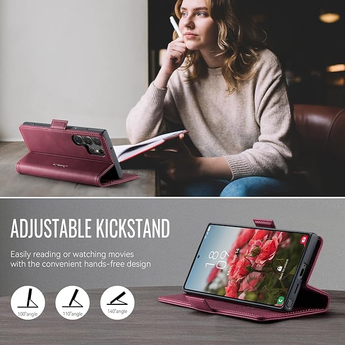 Wallet Case for Samsung Galaxy S22 Ultra Leather Wallet Flip Cover with Card Holder, Kickstand, Magnetic Closure, RFID Blocking TPU Shockproof Phone Case Compatible with S22 Ultra, Red