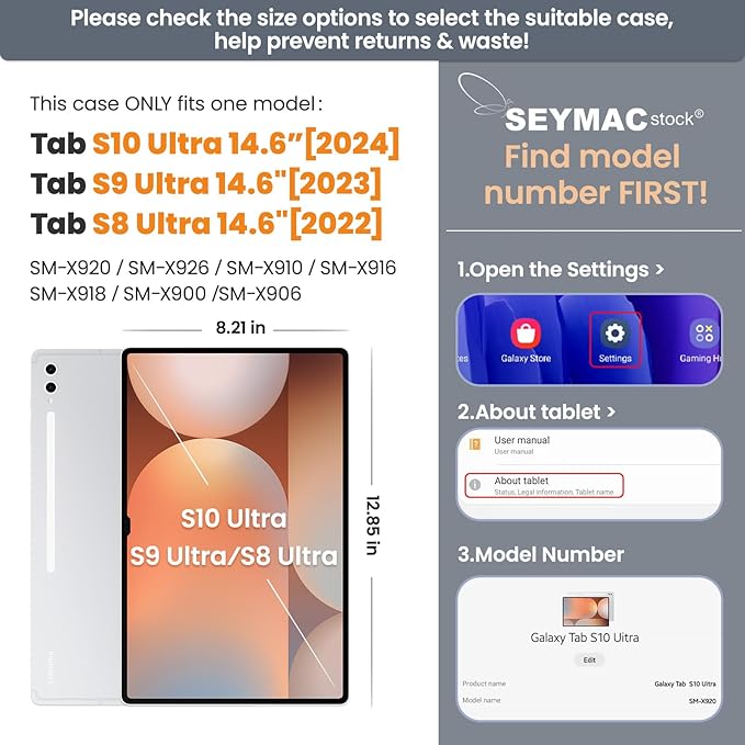 SEYMAC stock Case for Samsung Galaxy Tab S10 Ultra / S9 Ultra Tablet Case 14.6'' Protective with Screen Protector, Pen Holder, 360 Rotate Stand, Hand Strap, Shoulderr Strap, SkyBlue1