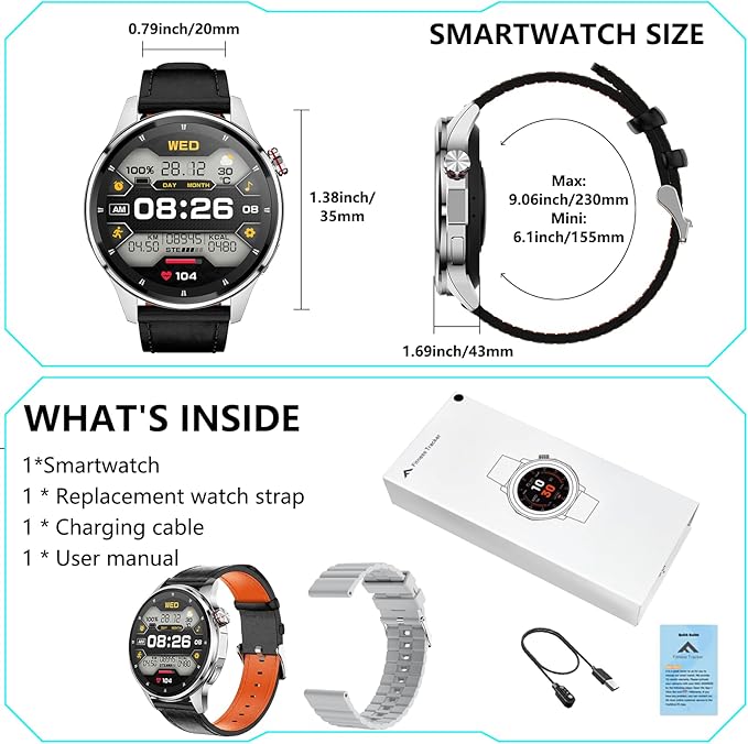 Smart Watches for Men,1.46" Fitness Tracker (Make Calls/Text),GPS and Offline Maps Navigation,5 Satellite Systems,Health,Compass/Altitude/Barometer,100+Sports Mode for Android iOS with 2 Straps