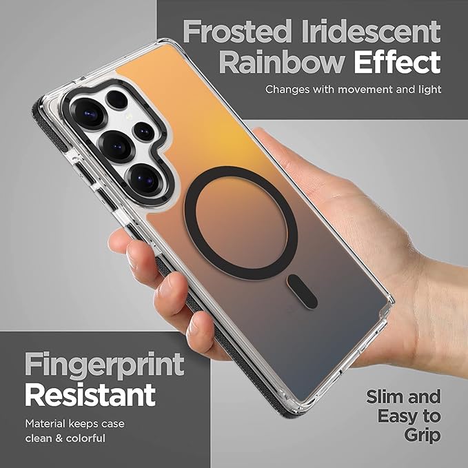 MOWIME Magnetic Case for Samsung Galaxy S25 Ultra [Compatible with Magsafe] [Cute Fashion Fluorescent Design] [1 Screen Protector] Slim Translucent Matte Case for Galaxy S25 Ultra 6.9", Black