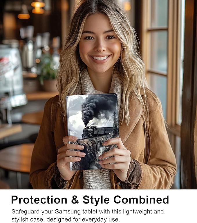 Case for Samsung Galaxy Tab A9+/A9 Plus 11” 2023 Model (SM-X210/X216/X218), Slim PU Leather Stand Cover with Auto Wake/Sleep, Multi-Angle Viewing & Shockproof, Steam Train