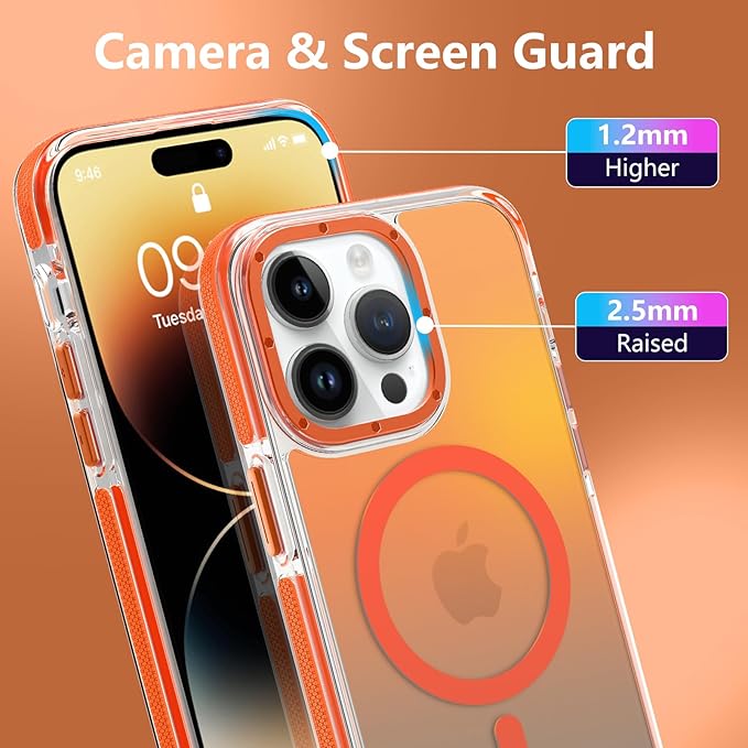 MOWIME Magnetic Case for iPhone 14 Pro [Compatible with Magsafe] [Cute Fashion Fluorescent Design] [1 Screen Protector] Slim Translucent Matte Case for iPhone 14 Pro 6.1" 2022, Orange