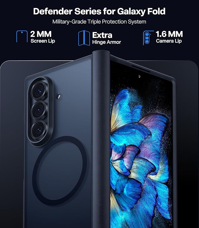 TORRAS Upgraded Magnetic Shockproof for Samsung Galaxy Z Fold 7 Case with Screen Protector, Fit for MagSafe, 4X Military Grade Hinge Protection, Translucent Slim Case for Samsung Z Fold 7, Black