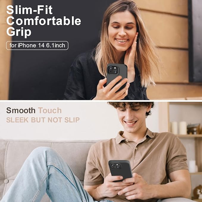 Vooii Compatible with iPhone 14 Case,[Silky Touch Premium Liquid Silicone] [Soft Anti-Scratch Microfiber Lining], Ultra Slim Shockproof Protective Case for iPhone 14 - Black