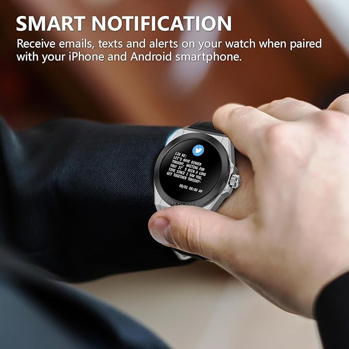 BRIBEJAT Smart Watch for Men, HD 1.32'' Stainless Steel Case Smartwatch, Waterproof Fitness Tracker Pedometer SpO2/Heart Rate/Sleep Monitor, Activity Tracker Compatible with iOS Android Phone