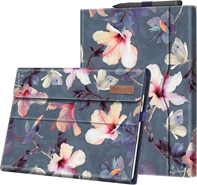 Fintie Case for 13 Inch Microsoft Surface Pro 11/10/9 - Multiple Angle Viewing Portfolio Business Cover with Pocket & Stylus Holder, Compatible with Type Cover Keyboard, Blooming Hibiscus