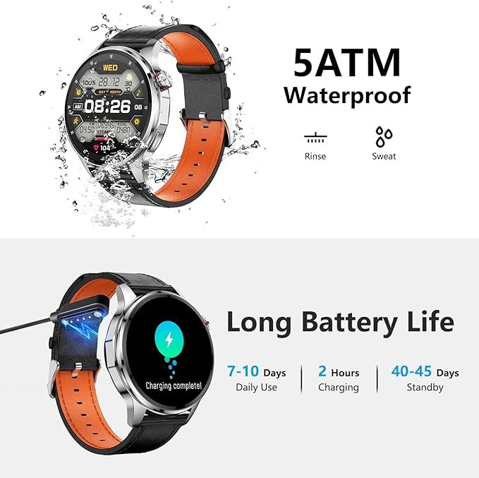 Lyaarka Smart Watches for Men,1.46" Fitness Tracker with GPS,Health Monitor,AI,Bluetooth Call/TextReply, Compass/Altitude/Barometer,100+ Sports Mode,5ATM Waterproof for Android/iPhone with 2 Straps