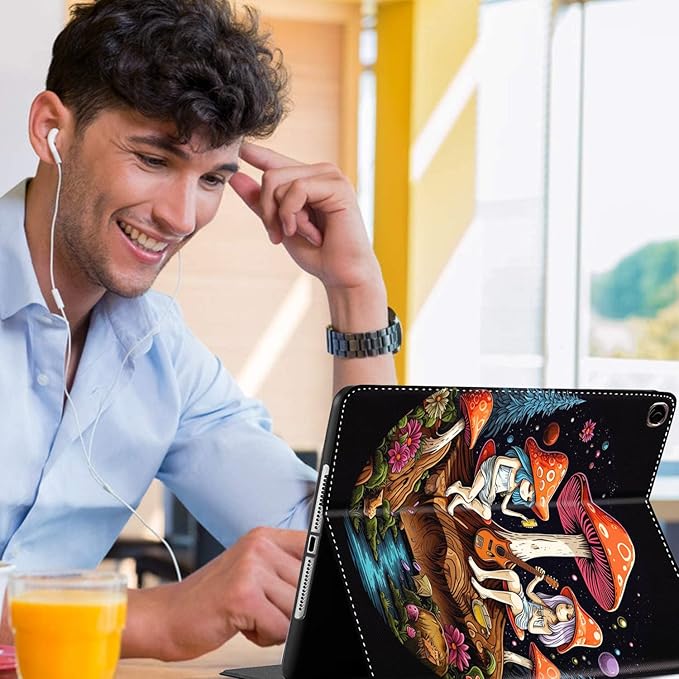 Case for Samsung Galaxy Tab A9+ 11’2023 Model (SM-X210/X216/X218)，Slim Fit Foldable Standing Cover Case with Auto Sleep/Wake，Psychedelic Mushroom Girl Playing Guitar