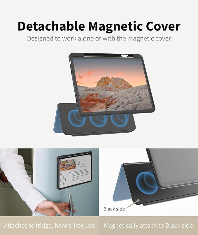 EIP for iPad (A16) 11th/10th Generation Case(2025/2022), Adjustable Hinge Stand, Portrait/Landscape View, Rotating Stand with Removable Magnetic Cover, Auto Wake/Sleep, Dual-Device Use