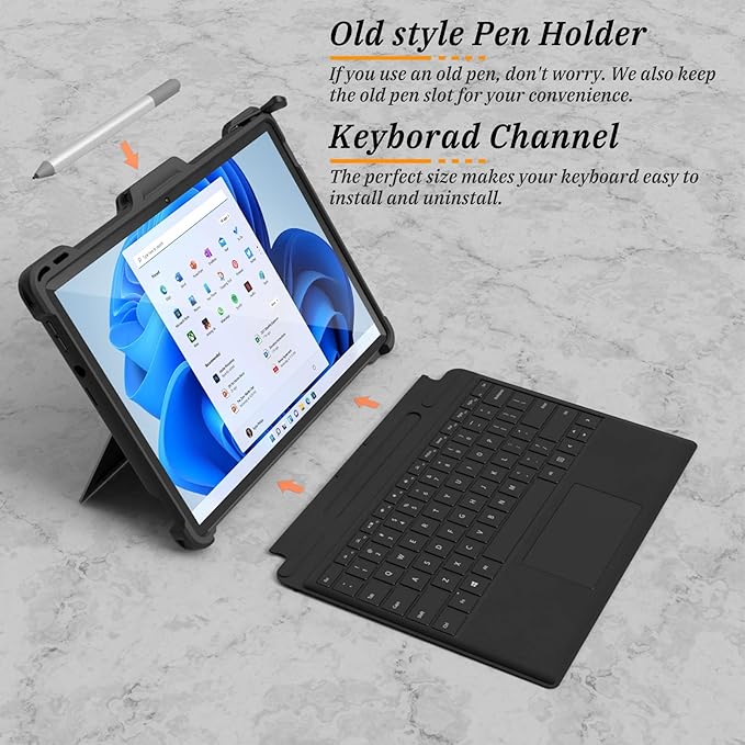 Microsoft Surface Pro 11/10/9 Case with Hand & Shoulder Strap, Pen Holder, Compatible with Type Cover Keyboard Rugged Protective Cover