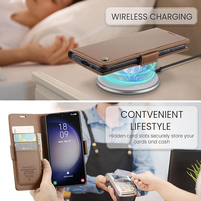 Case for Samsung Galaxy S23 Plus Wallet Case, RFID Blocking PU Leather Flip Folio Cover Card Holder Kickstand Shockproof Phone Case Compatible with Samsung Galaxy S23 Plus, Brown