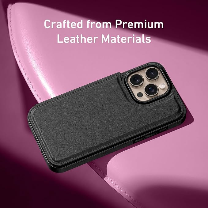 FUNMIKO for iPhone 16 Pro Max Wallet Case with Card Holder, RFID-Blocking, Military-Grade Protection & UV-Printed Artwork, Magnetic Closure with Leather Kickstand - Black