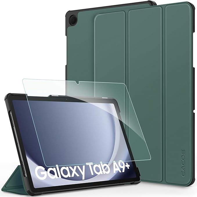 CACOE Case for Samsung Galaxy Tab A9+ Plus 11 Inch 2023 (SM-X210/X216/X218) with Screen Protector, Foldable Stand Slim Protective Case, Auto Screen On/Off, Midnight Green