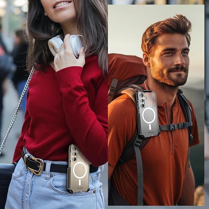 MOTIVE Designed for Samsung Galaxy s25 Case with Belt Clip, Clear Case Magnetic Compatible with MagSafe, Slim Cover, Drop Tested s25 Holster Case 6.2” | Clear [Fits s24 Phone]