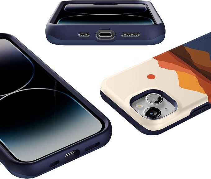 Casely iPhone 14 Case | Opposites Attract | Day & Night Colorblock Mountains | Compatible with MagSafe | Bold Protective Design