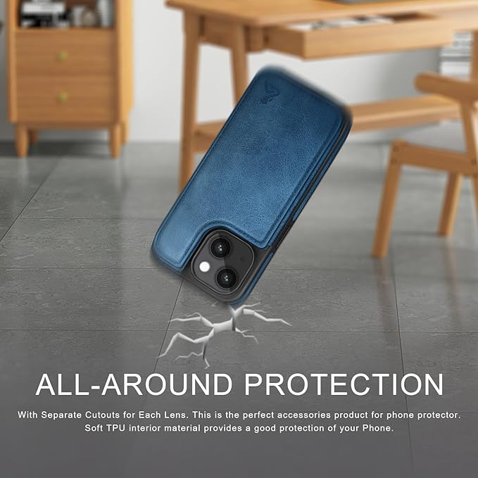 DJDUCK Designed for iPhone 14 Case Wallet with Card Holder, [Magnetic Clasp Cover] [RFID Blocking Leather Protection] Shockproof Women Men Cases 6.1 Inch for Apple 14 Bright Blue