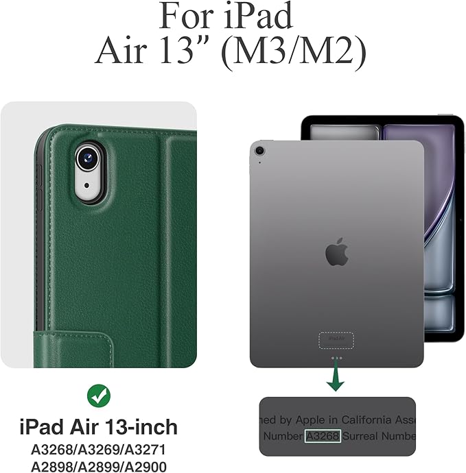 auaua Case for iPad Air 13 inch (M3/M2) 2025/2024, with Pencil Holder and Pocket, Multiple Viewing Angles, Magnetic Closure, Auto Sleep/Wake (Green)