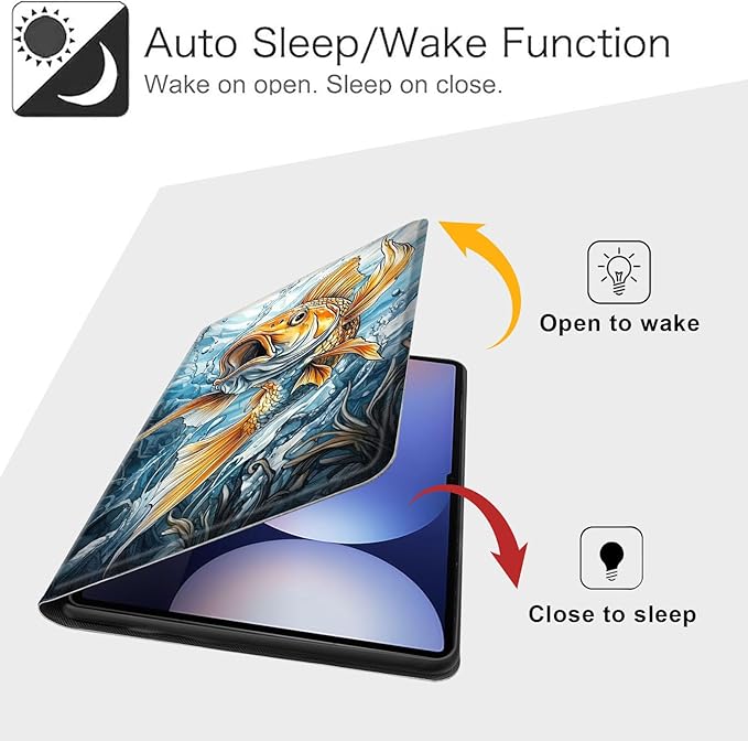Case for Samsung Galaxy Tab S10 Plus/ S9 FE Plus/ S9 Plus 5G Tablet 12.4'', Slim PU Leather Stand Cover with Auto Wake/Sleep, Multi-Angle Viewing & Shockproof, Angry Carp